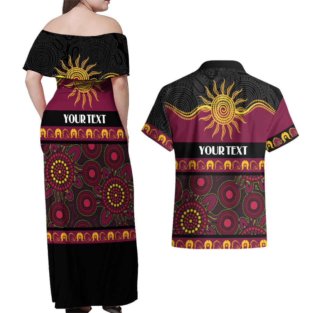 Broncos NAIDOC Week Personalised Couples Matching Off Shoulder Maxi Dress and Hawaiian Shirt Aboriginal Torres Strait Islanders Vibe