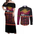 Broncos NAIDOC Week Personalised Couples Matching Off Shoulder Maxi Dress and Long Sleeve Button Shirt Aboriginal Torres Strait Islanders Vibe