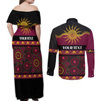 Broncos NAIDOC Week Personalised Couples Matching Off Shoulder Maxi Dress and Long Sleeve Button Shirt Aboriginal Torres Strait Islanders Vibe