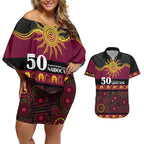 Broncos NAIDOC Week Personalised Couples Matching Off Shoulder Short Dress and Hawaiian Shirt Aboriginal Torres Strait Islanders Vibe