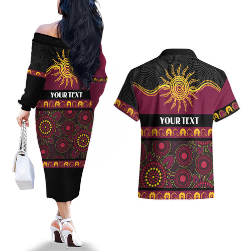 Broncos NAIDOC Week Personalised Couples Matching Off The Shoulder Long Sleeve Dress and Hawaiian Shirt Aboriginal Torres Strait Islanders Vibe