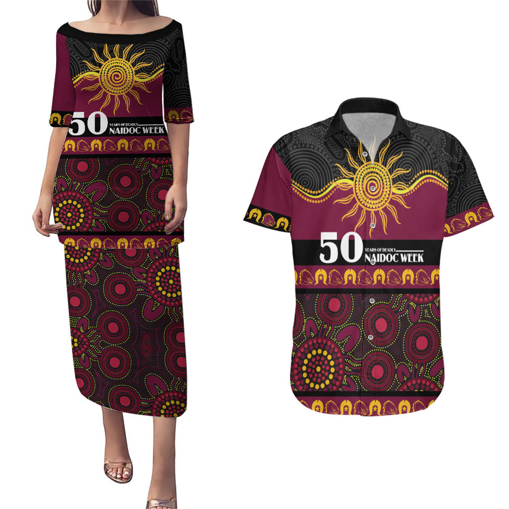 Broncos NAIDOC Week Personalised Couples Matching Puletasi and Hawaiian Shirt Aboriginal Torres Strait Islanders Vibe