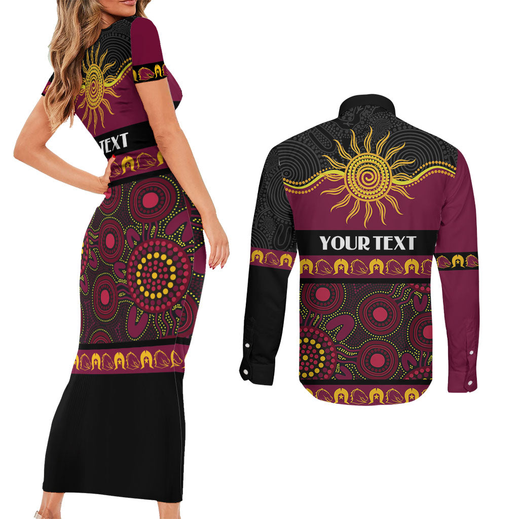 Broncos NAIDOC Week Personalised Couples Matching Short Sleeve Bodycon Dress and Long Sleeve Button Shirt Aboriginal Torres Strait Islanders Vibe