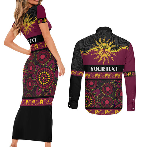 Broncos NAIDOC Week Personalised Couples Matching Short Sleeve Bodycon Dress and Long Sleeve Button Shirt Aboriginal Torres Strait Islanders Vibe