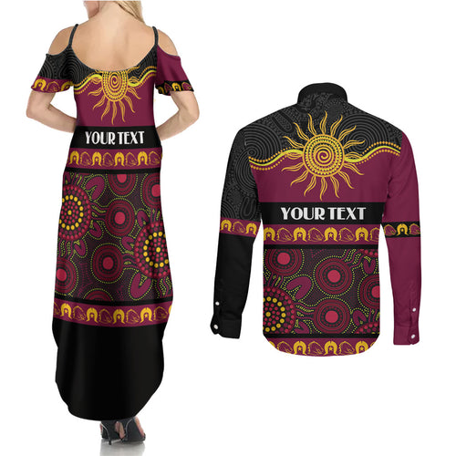 Broncos NAIDOC Week Personalised Couples Matching Summer Maxi Dress and Long Sleeve Button Shirt Aboriginal Torres Strait Islanders Vibe