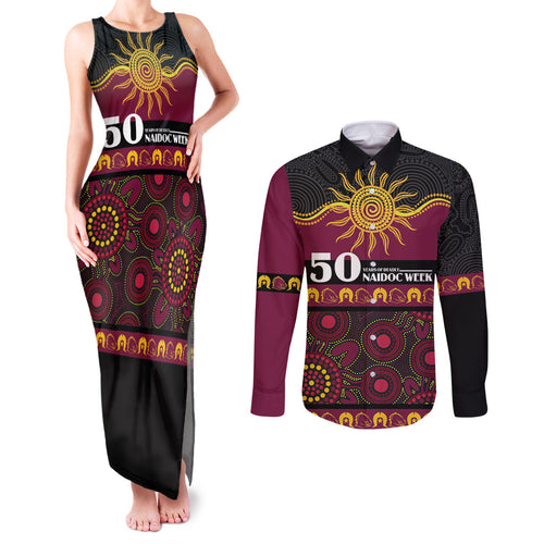 Broncos NAIDOC Week Personalised Couples Matching Tank Maxi Dress and Long Sleeve Button Shirt Aboriginal Torres Strait Islanders Vibe