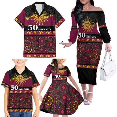 Broncos NAIDOC Week Personalised Family Matching Off The Shoulder Long Sleeve Dress and Hawaiian Shirt Aboriginal Torres Strait Islanders Vibe