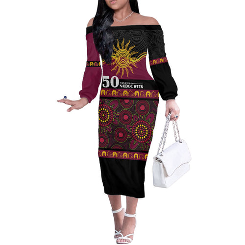 Broncos NAIDOC Week Personalised Family Matching Off The Shoulder Long Sleeve Dress and Hawaiian Shirt Aboriginal Torres Strait Islanders Vibe