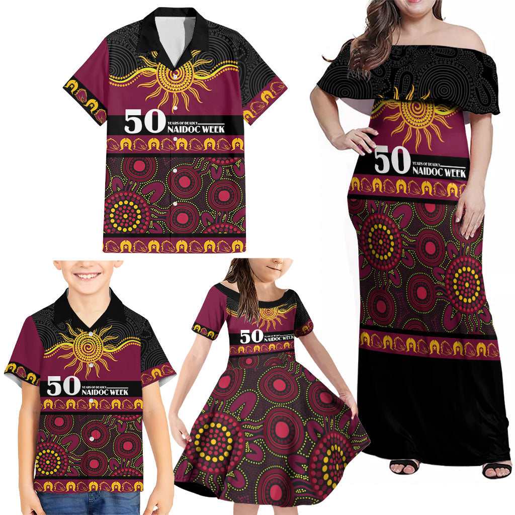 Broncos NAIDOC Week Personalised Family Matching Off Shoulder Maxi Dress and Hawaiian Shirt Aboriginal Torres Strait Islanders Vibe