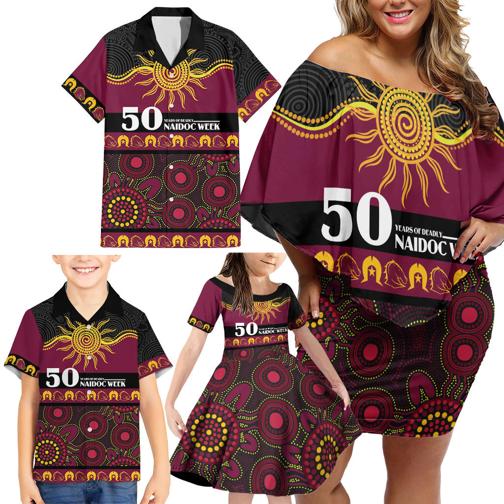 Broncos NAIDOC Week Personalised Family Matching Off Shoulder Short Dress and Hawaiian Shirt Aboriginal Torres Strait Islanders Vibe