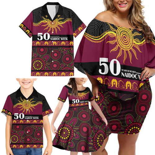 Broncos NAIDOC Week Personalised Family Matching Off Shoulder Short Dress and Hawaiian Shirt Aboriginal Torres Strait Islanders Vibe