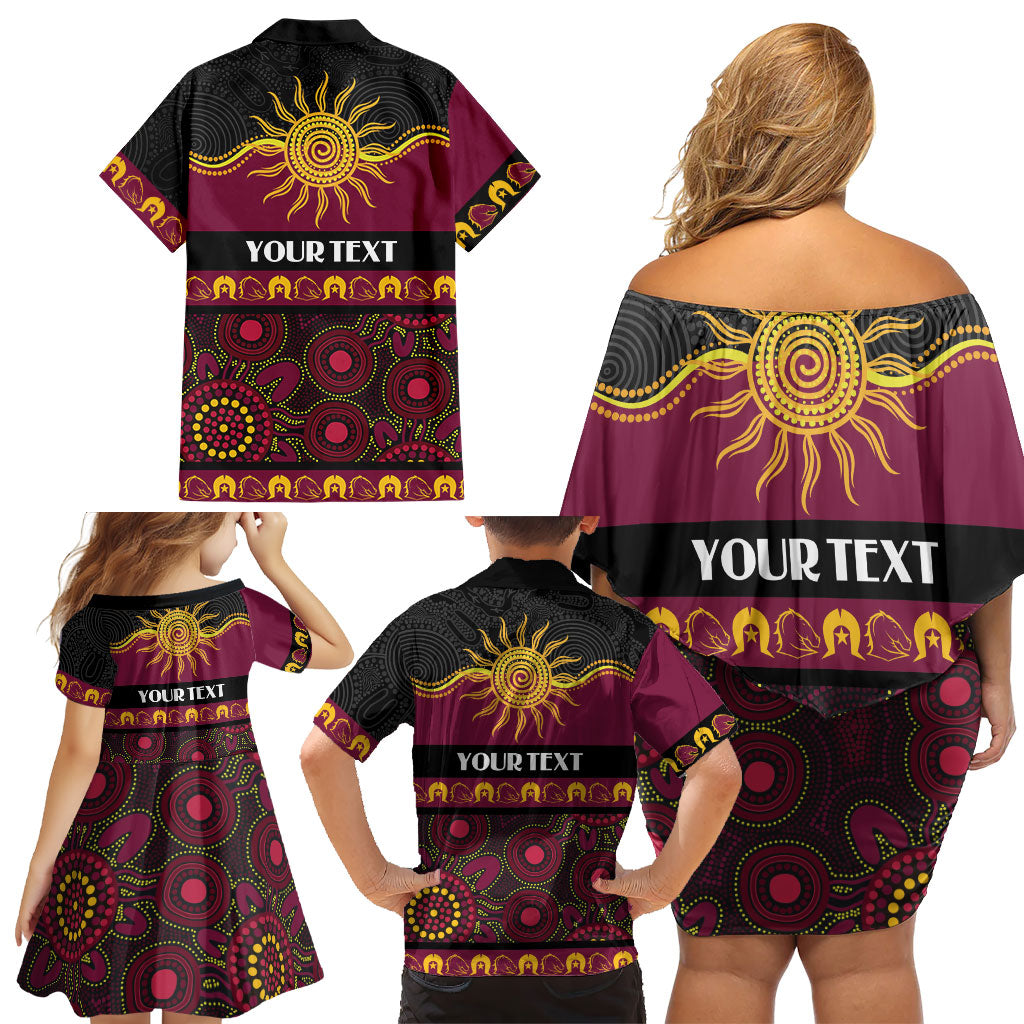 Broncos NAIDOC Week Personalised Family Matching Off Shoulder Short Dress and Hawaiian Shirt Aboriginal Torres Strait Islanders Vibe