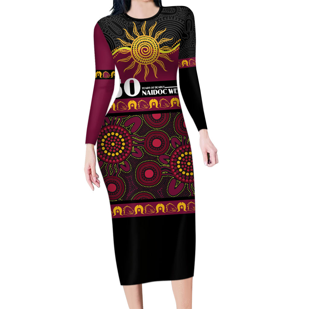 Broncos NAIDOC Week Personalised Long Sleeve Bodycon Dress Aboriginal Torres Strait Islanders Vibe