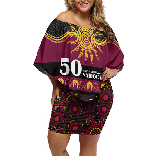 Broncos NAIDOC Week Personalised Off Shoulder Short Dress Aboriginal Torres Strait Islanders Vibe