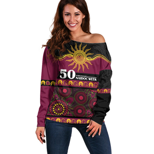 Broncos NAIDOC Week Personalised Off Shoulder Sweater Aboriginal Torres Strait Islanders Vibe