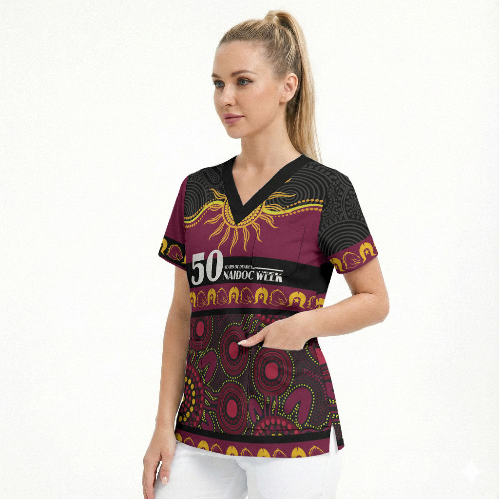 Broncos NAIDOC Week Personalised Scrub Top Aboriginal Torres Strait Islanders Vibe