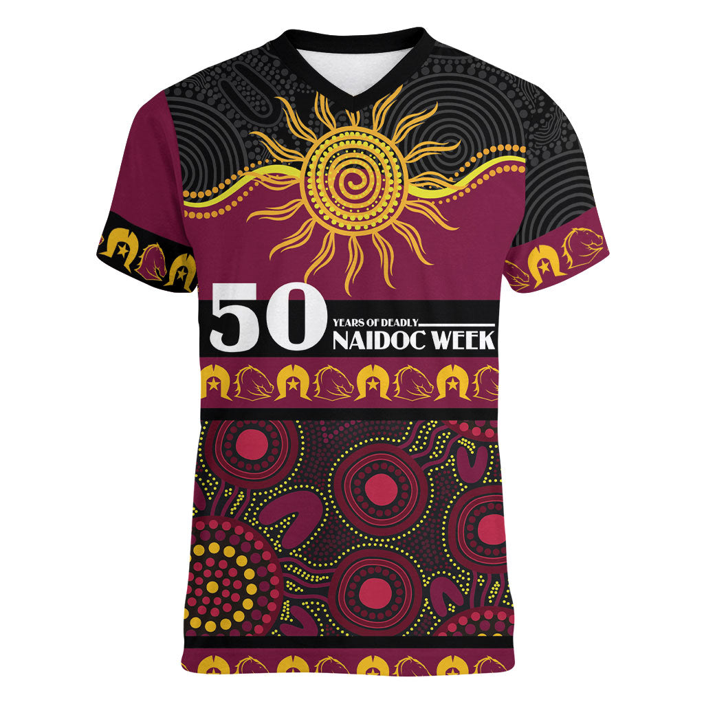 Broncos NAIDOC Week Personalised Women V-Neck T-Shirt Aboriginal Torres Strait Islanders Vibe