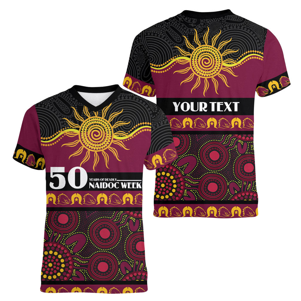 Broncos NAIDOC Week Personalised Women V-Neck T-Shirt Aboriginal Torres Strait Islanders Vibe