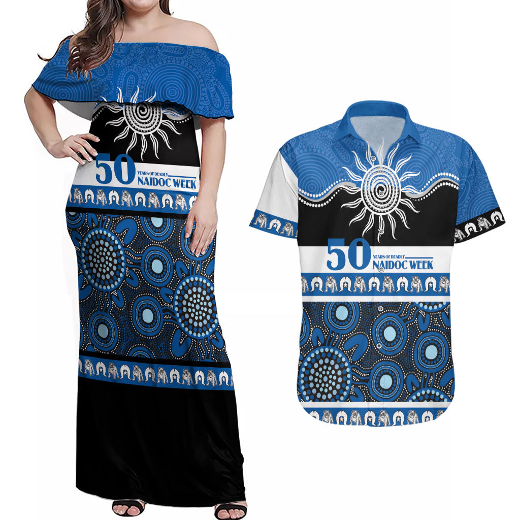 Bulldogs NAIDOC Week Personalised Couples Matching Off Shoulder Maxi Dress and Hawaiian Shirt Aboriginal Torres Strait Islanders Vibe