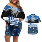 Bulldogs NAIDOC Week Personalised Couples Matching Off Shoulder Short Dress and Hawaiian Shirt Aboriginal Torres Strait Islanders Vibe