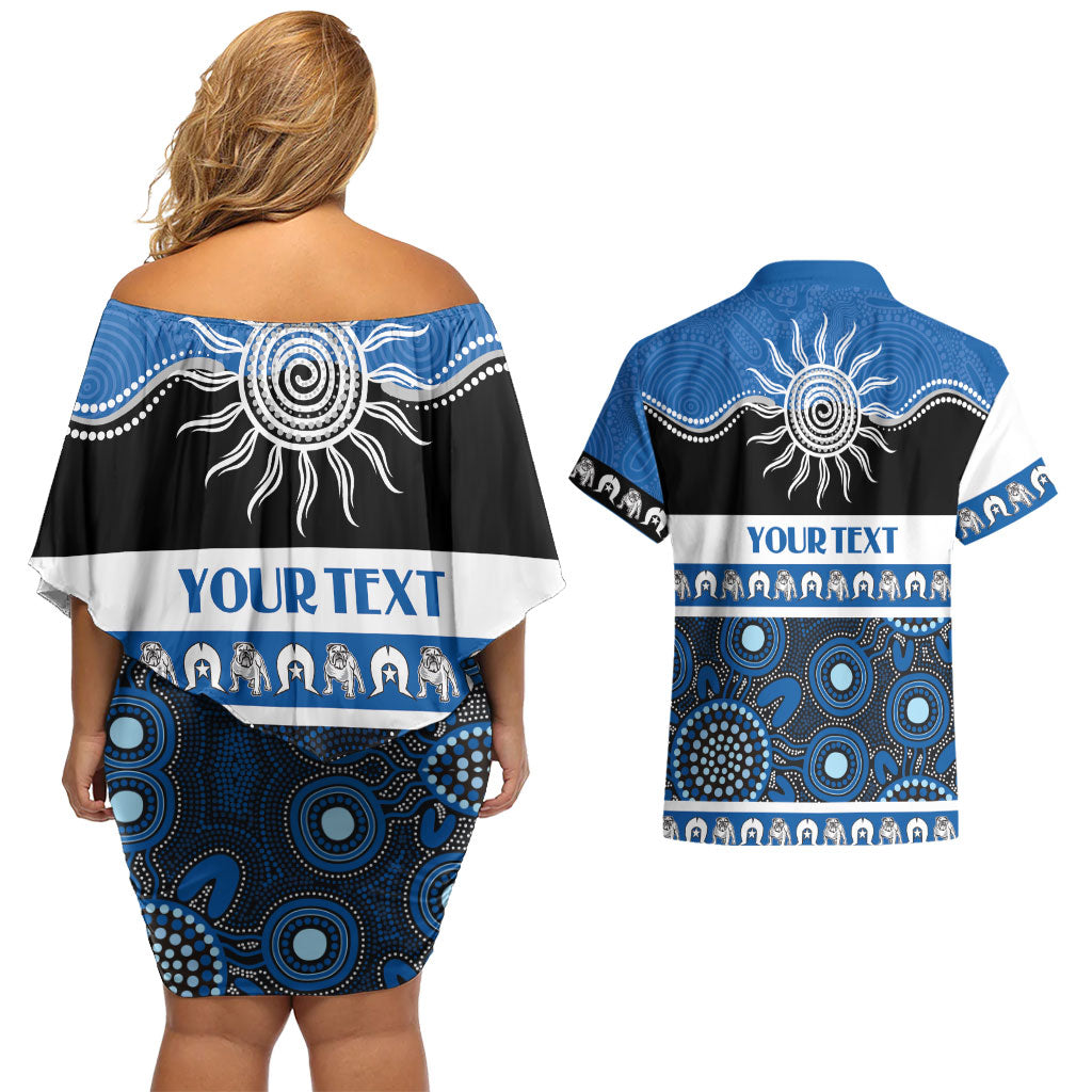 Bulldogs NAIDOC Week Personalised Couples Matching Off Shoulder Short Dress and Hawaiian Shirt Aboriginal Torres Strait Islanders Vibe