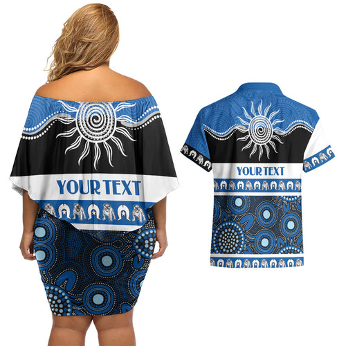 Bulldogs NAIDOC Week Personalised Couples Matching Off Shoulder Short Dress and Hawaiian Shirt Aboriginal Torres Strait Islanders Vibe