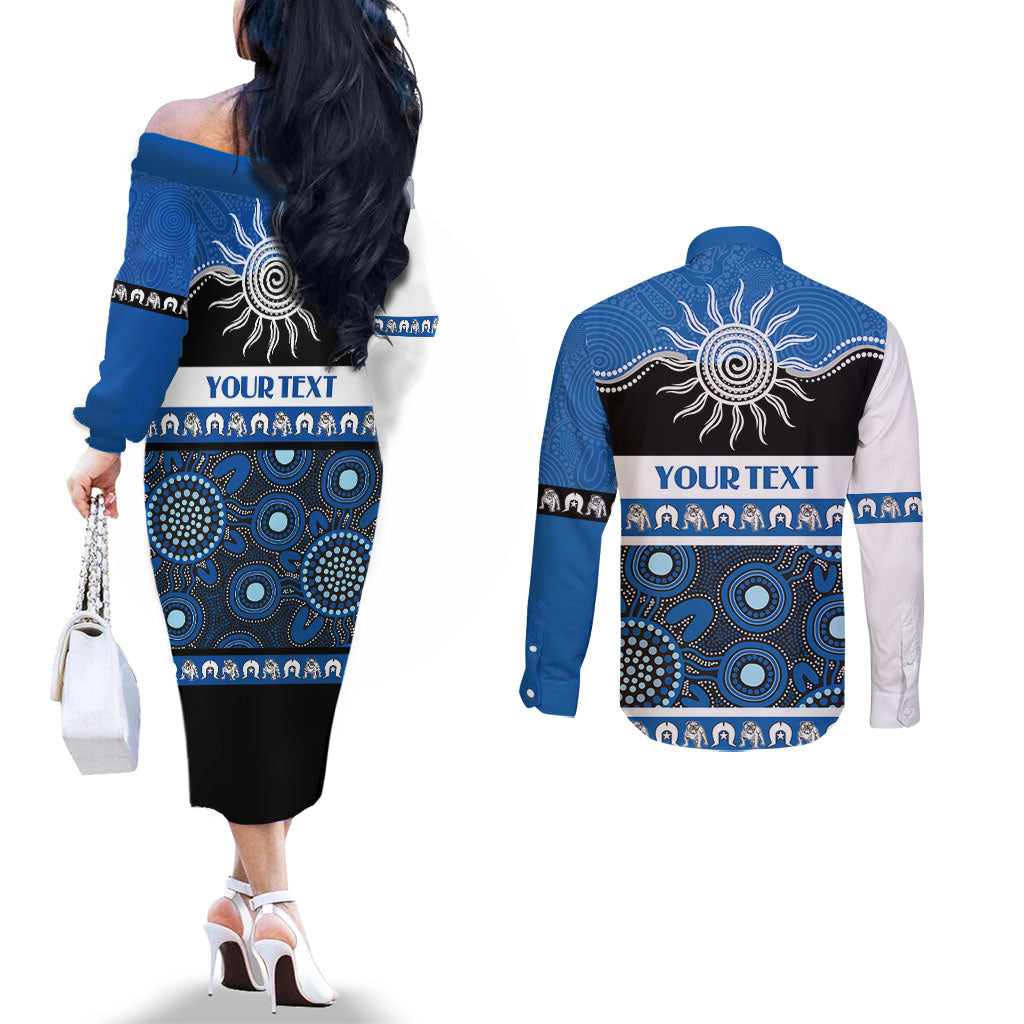 Bulldogs NAIDOC Week Personalised Couples Matching Off The Shoulder Long Sleeve Dress and Long Sleeve Button Shirt Aboriginal Torres Strait Islanders Vibe