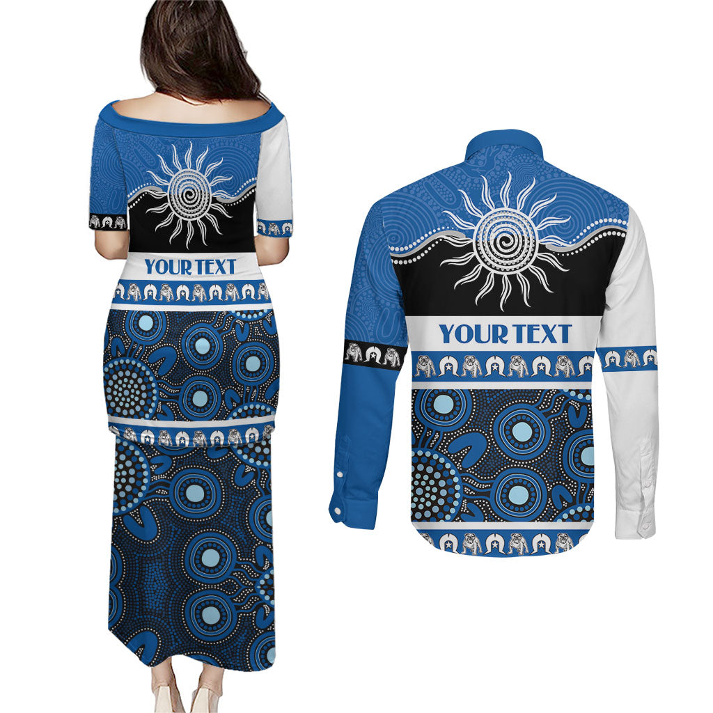 Bulldogs NAIDOC Week Personalised Couples Matching Puletasi and Long Sleeve Button Shirt Aboriginal Torres Strait Islanders Vibe