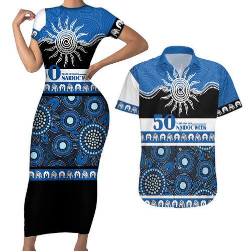 Bulldogs NAIDOC Week Personalised Couples Matching Short Sleeve Bodycon Dress and Hawaiian Shirt Aboriginal Torres Strait Islanders Vibe