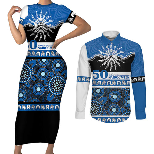 Bulldogs NAIDOC Week Personalised Couples Matching Short Sleeve Bodycon Dress and Long Sleeve Button Shirt Aboriginal Torres Strait Islanders Vibe