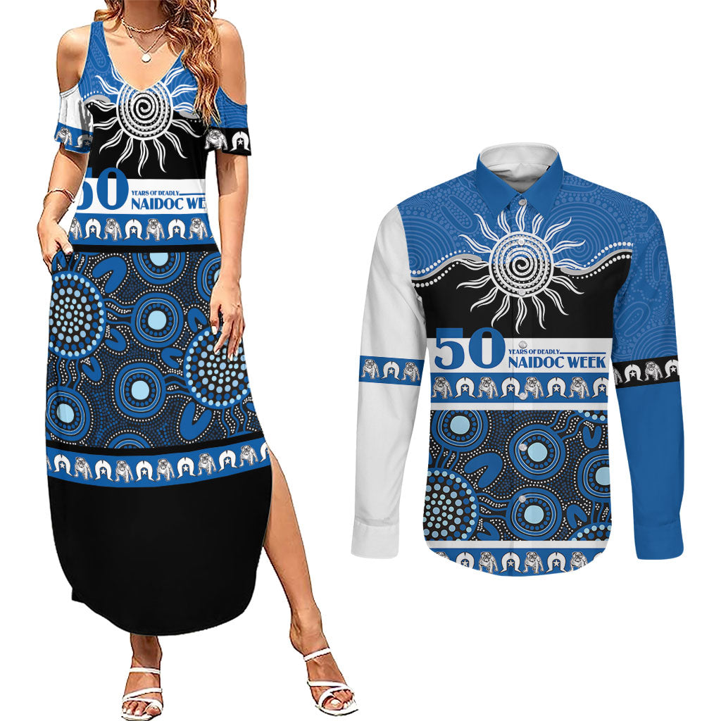 Bulldogs NAIDOC Week Personalised Couples Matching Summer Maxi Dress and Long Sleeve Button Shirt Aboriginal Torres Strait Islanders Vibe