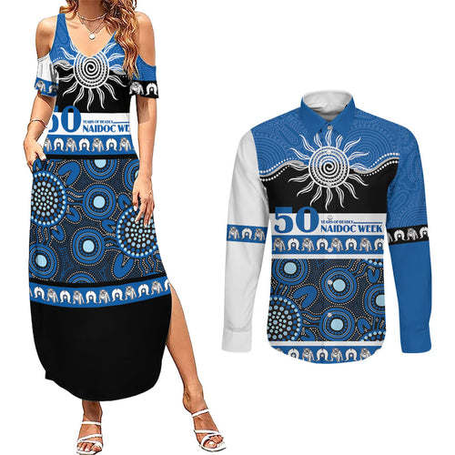 Bulldogs NAIDOC Week Personalised Couples Matching Summer Maxi Dress and Long Sleeve Button Shirt Aboriginal Torres Strait Islanders Vibe