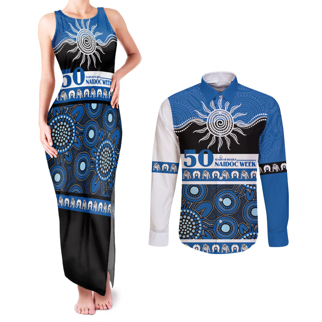 Bulldogs NAIDOC Week Personalised Couples Matching Tank Maxi Dress and Long Sleeve Button Shirt Aboriginal Torres Strait Islanders Vibe