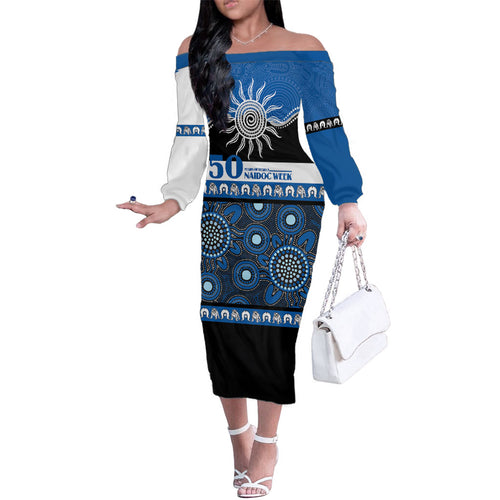 Bulldogs NAIDOC Week Personalised Family Matching Off The Shoulder Long Sleeve Dress and Hawaiian Shirt Aboriginal Torres Strait Islanders Vibe