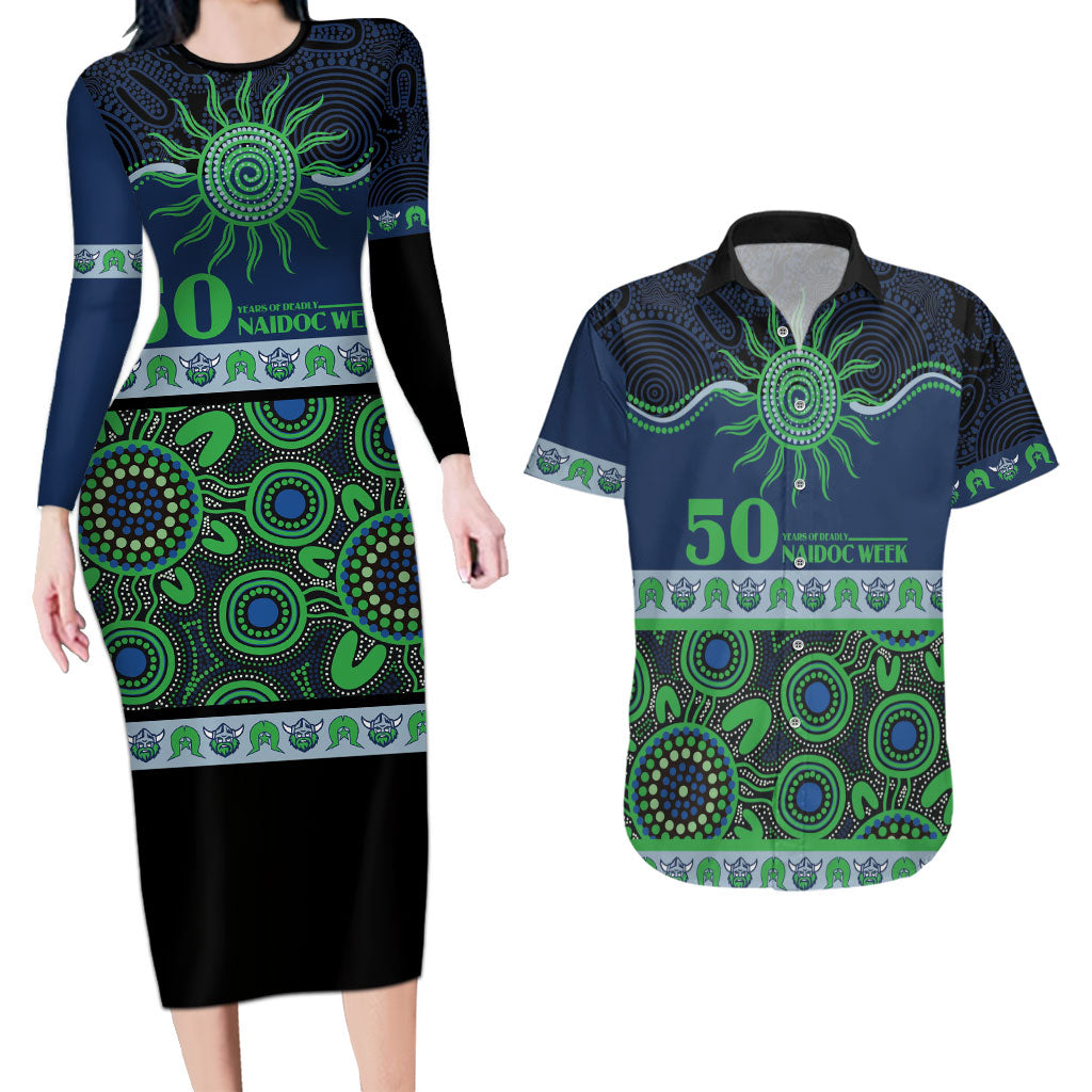 Raiders NAIDOC Week Personalised Couples Matching Long Sleeve Bodycon Dress and Hawaiian Shirt Aboriginal Torres Strait Islanders Vibe
