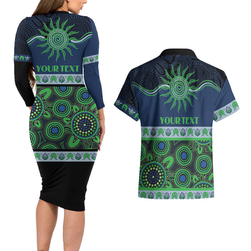 Raiders NAIDOC Week Personalised Couples Matching Long Sleeve Bodycon Dress and Hawaiian Shirt Aboriginal Torres Strait Islanders Vibe