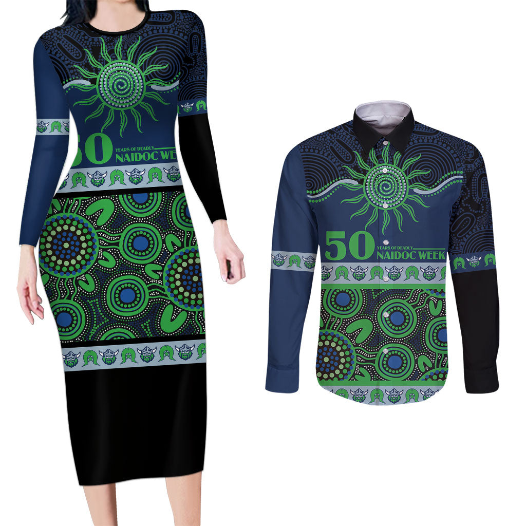 Raiders NAIDOC Week Personalised Couples Matching Long Sleeve Bodycon Dress and Long Sleeve Button Shirt Aboriginal Torres Strait Islanders Vibe