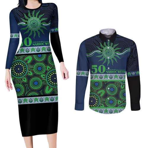 Raiders NAIDOC Week Personalised Couples Matching Long Sleeve Bodycon Dress and Long Sleeve Button Shirt Aboriginal Torres Strait Islanders Vibe