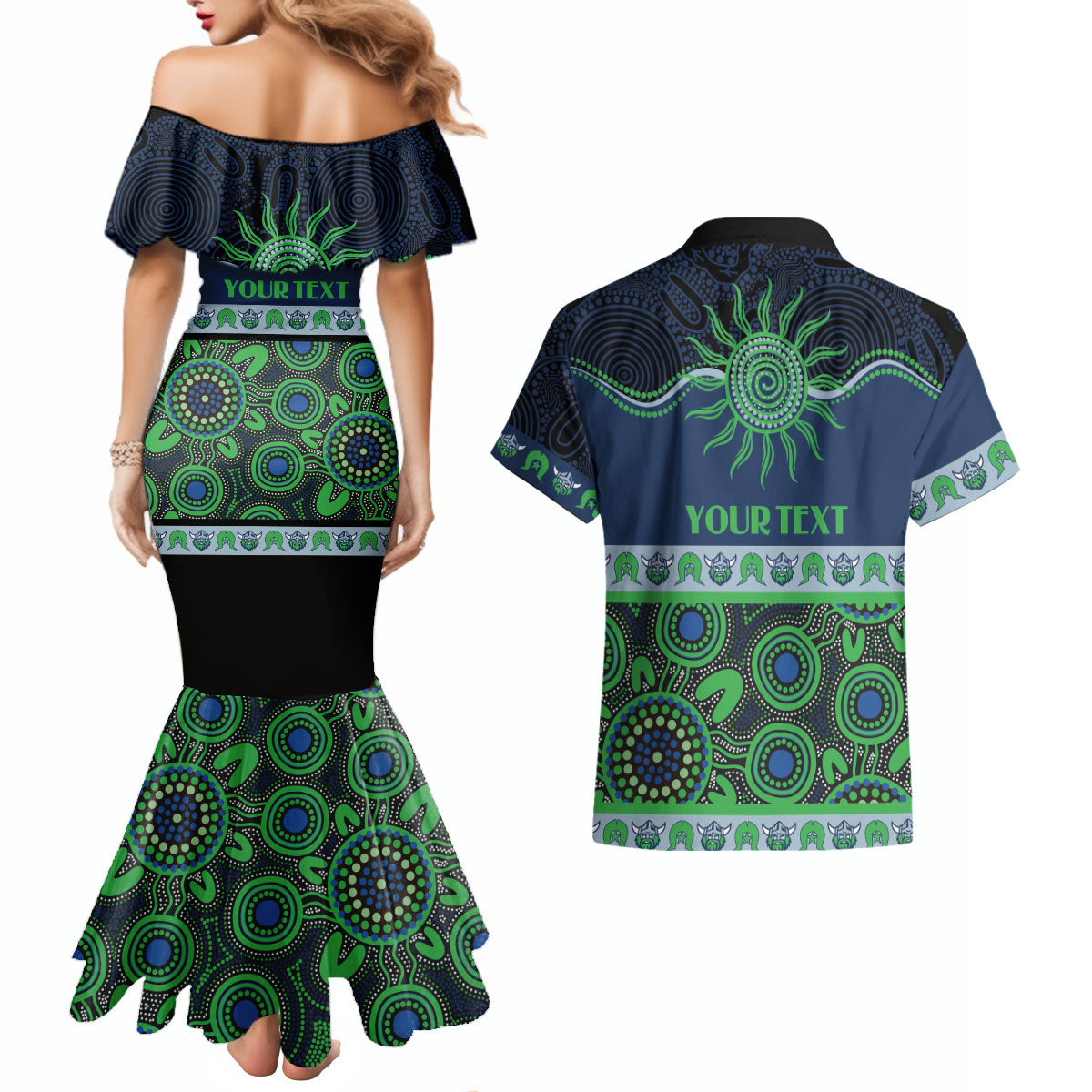Raiders NAIDOC Week Personalised Couples Matching Mermaid Dress and Hawaiian Shirt Aboriginal Torres Strait Islanders Vibe