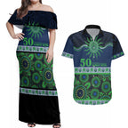 Raiders NAIDOC Week Personalised Couples Matching Off Shoulder Maxi Dress and Hawaiian Shirt Aboriginal Torres Strait Islanders Vibe