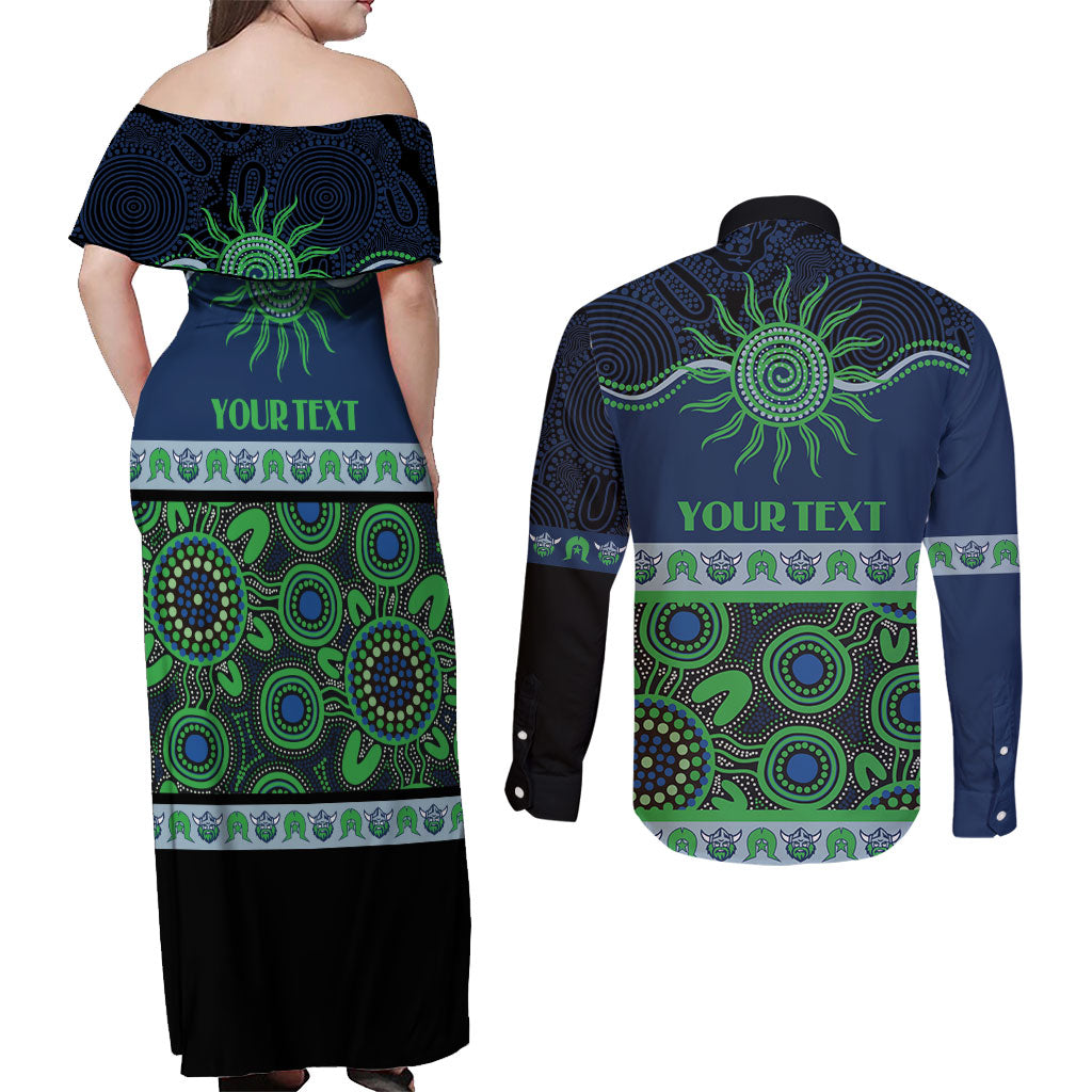 Raiders NAIDOC Week Personalised Couples Matching Off Shoulder Maxi Dress and Long Sleeve Button Shirt Aboriginal Torres Strait Islanders Vibe