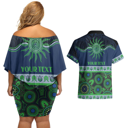 Raiders NAIDOC Week Personalised Couples Matching Off Shoulder Short Dress and Hawaiian Shirt Aboriginal Torres Strait Islanders Vibe