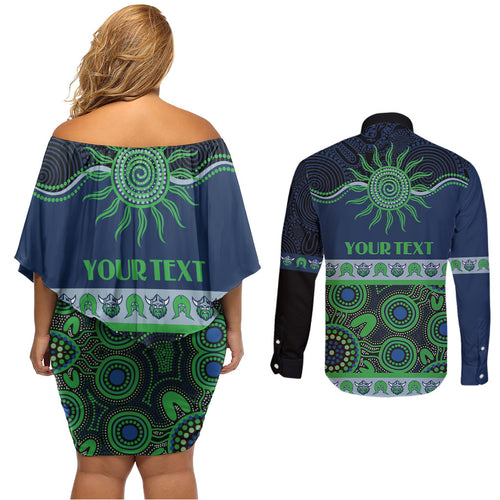 Raiders NAIDOC Week Personalised Couples Matching Off Shoulder Short Dress and Long Sleeve Button Shirt Aboriginal Torres Strait Islanders Vibe