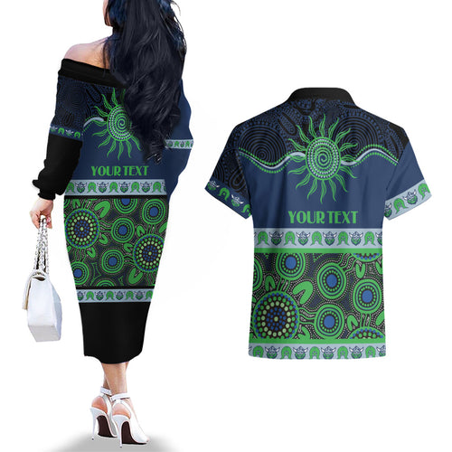 Raiders NAIDOC Week Personalised Couples Matching Off The Shoulder Long Sleeve Dress and Hawaiian Shirt Aboriginal Torres Strait Islanders Vibe