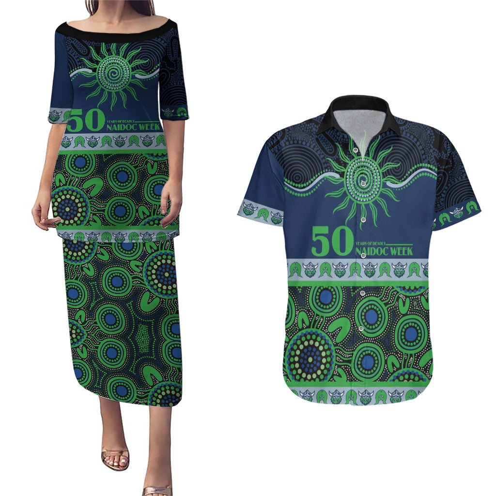 Raiders NAIDOC Week Personalised Couples Matching Puletasi and Hawaiian Shirt Aboriginal Torres Strait Islanders Vibe