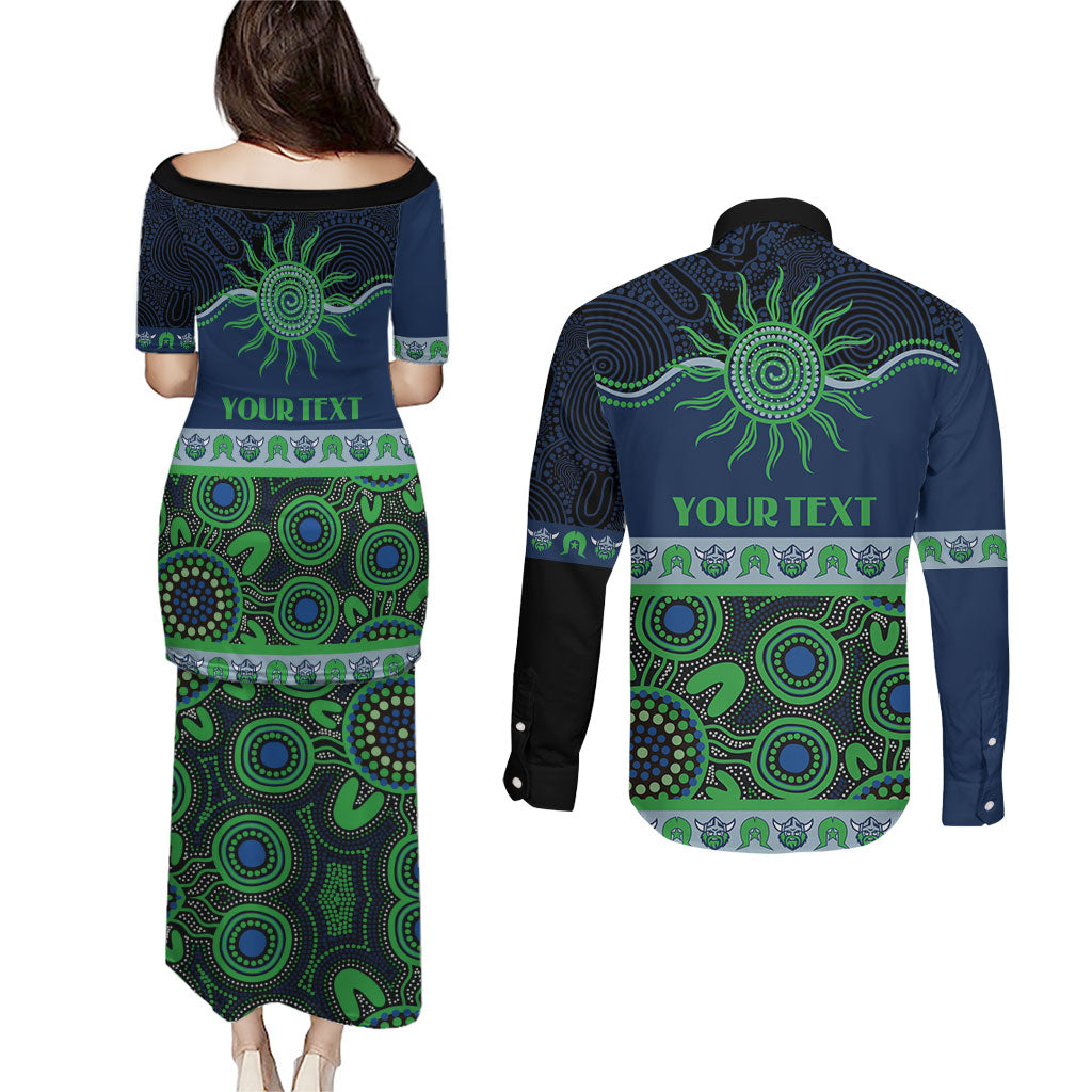 Raiders NAIDOC Week Personalised Couples Matching Puletasi and Long Sleeve Button Shirt Aboriginal Torres Strait Islanders Vibe