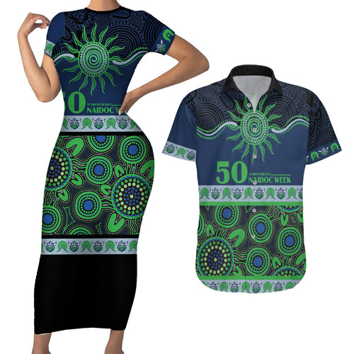 Raiders NAIDOC Week Personalised Couples Matching Short Sleeve Bodycon Dress and Hawaiian Shirt Aboriginal Torres Strait Islanders Vibe