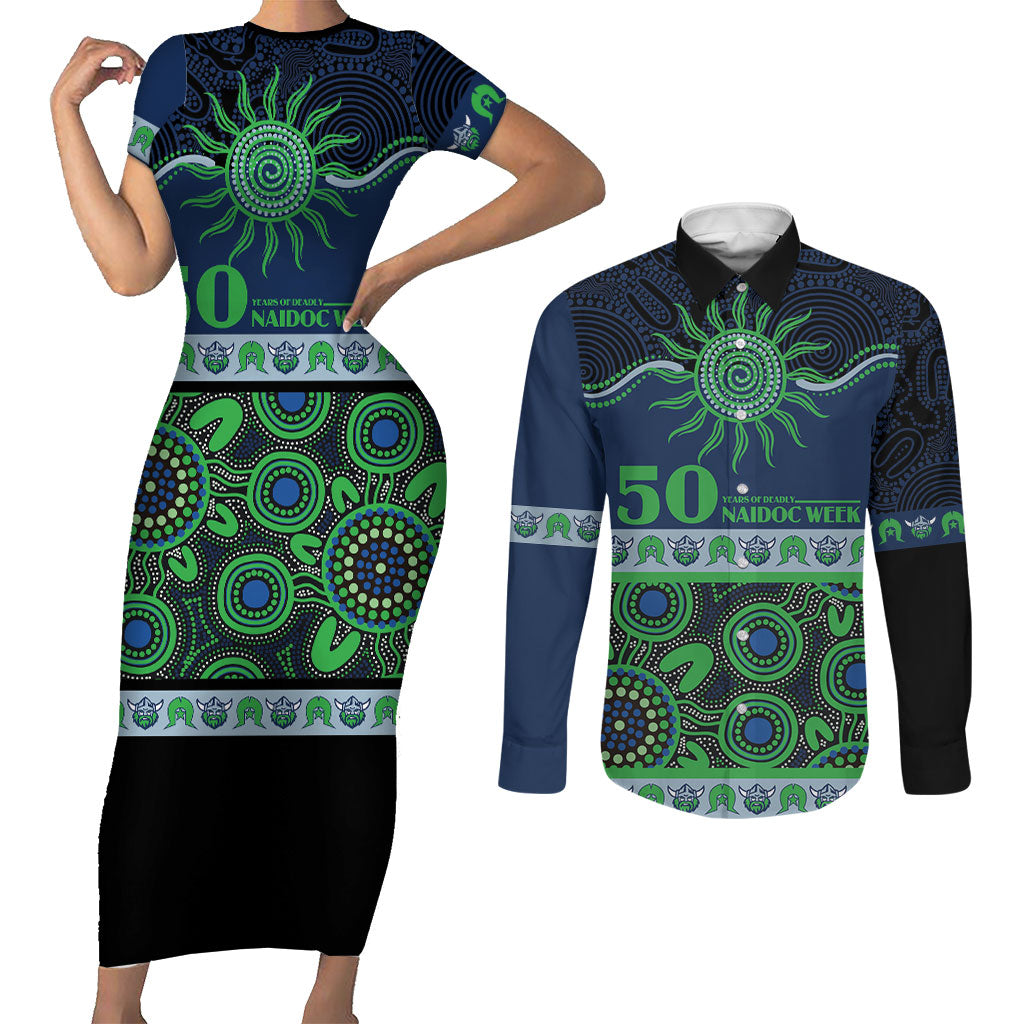 Raiders NAIDOC Week Personalised Couples Matching Short Sleeve Bodycon Dress and Long Sleeve Button Shirt Aboriginal Torres Strait Islanders Vibe