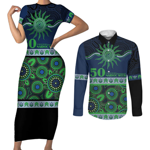 Raiders NAIDOC Week Personalised Couples Matching Short Sleeve Bodycon Dress and Long Sleeve Button Shirt Aboriginal Torres Strait Islanders Vibe