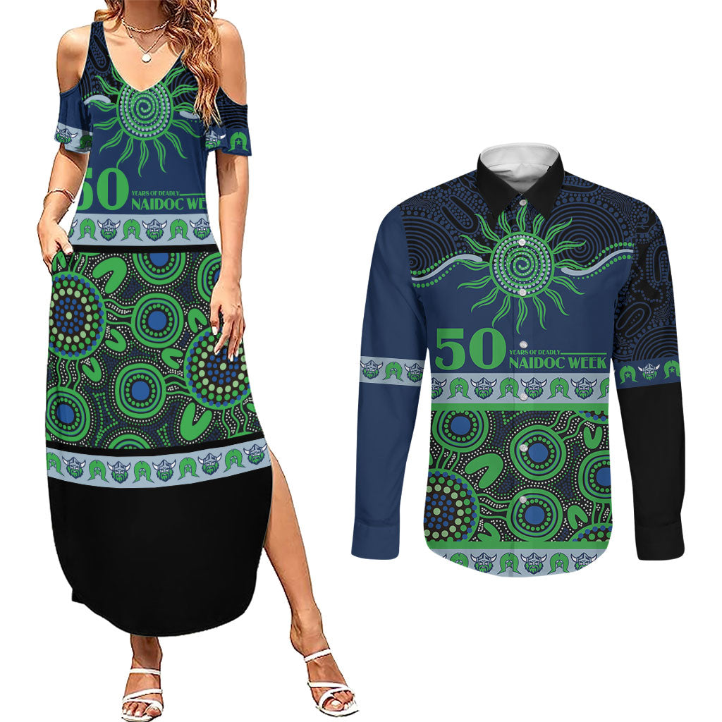 Raiders NAIDOC Week Personalised Couples Matching Summer Maxi Dress and Long Sleeve Button Shirt Aboriginal Torres Strait Islanders Vibe